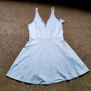 NWT- Charlotte Russe White Plunge Neck Skater Dress, Size L